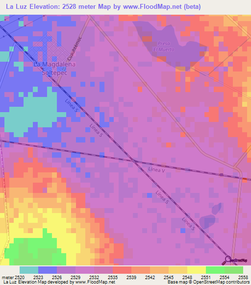 La Luz,Mexico Elevation Map