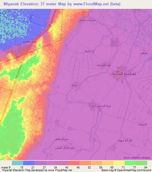 Miyanah,Egypt Elevation Map