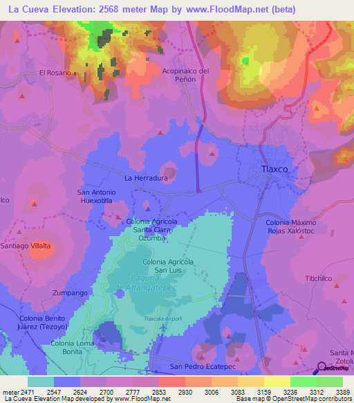 La Cueva,Mexico Elevation Map
