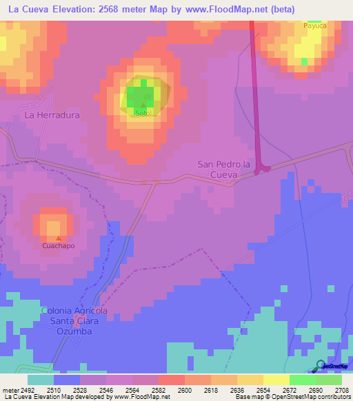 La Cueva,Mexico Elevation Map