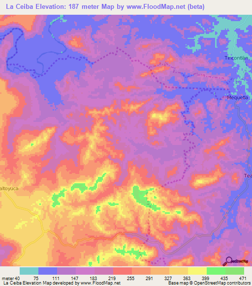 La Ceiba,Mexico Elevation Map