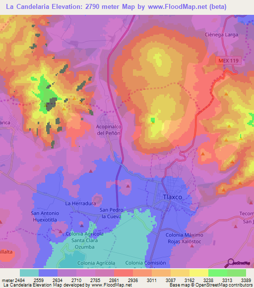 La Candelaria,Mexico Elevation Map