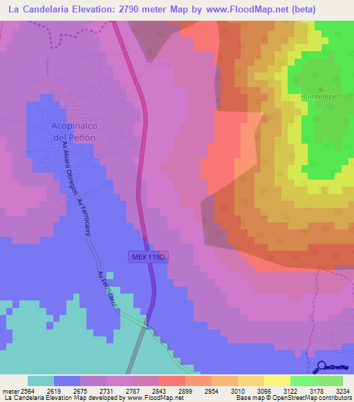 La Candelaria,Mexico Elevation Map