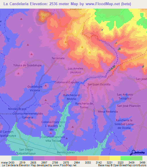 La Candelaria,Mexico Elevation Map