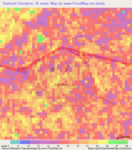 Kantunil,Mexico Elevation Map