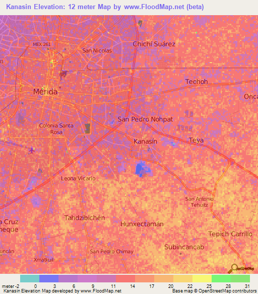 Kanasin,Mexico Elevation Map