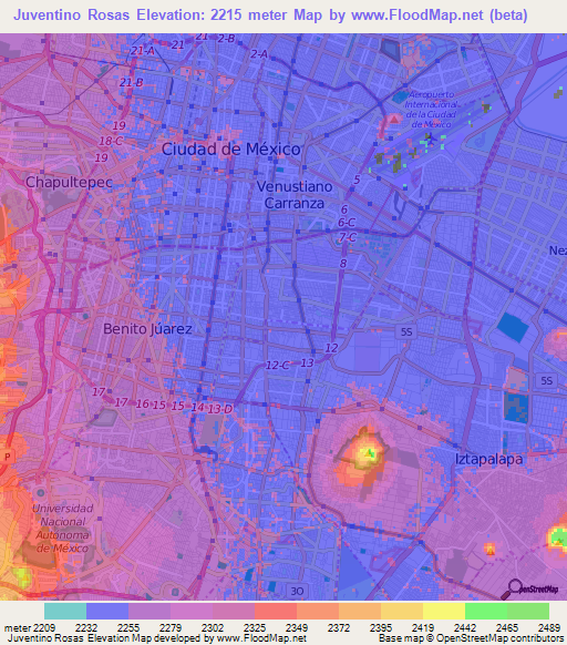 Juventino Rosas,Mexico Elevation Map