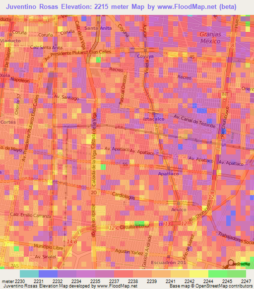 Juventino Rosas,Mexico Elevation Map