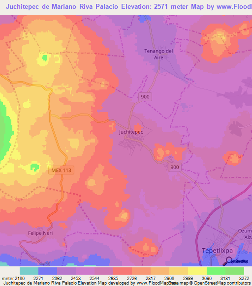 Juchitepec de Mariano Riva Palacio,Mexico Elevation Map