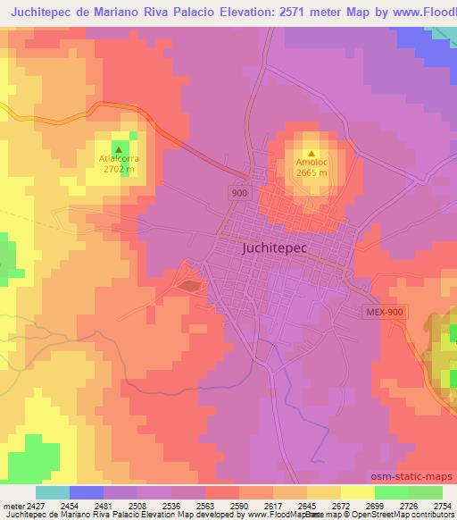 Juchitepec de Mariano Riva Palacio,Mexico Elevation Map