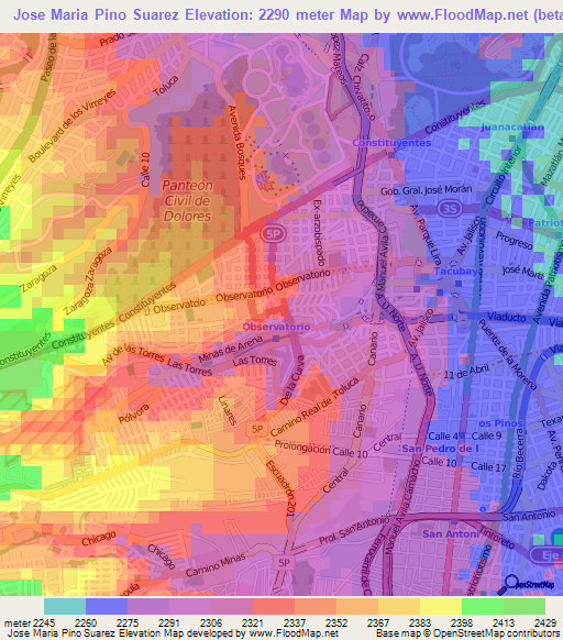 Jose Maria Pino Suarez,Mexico Elevation Map