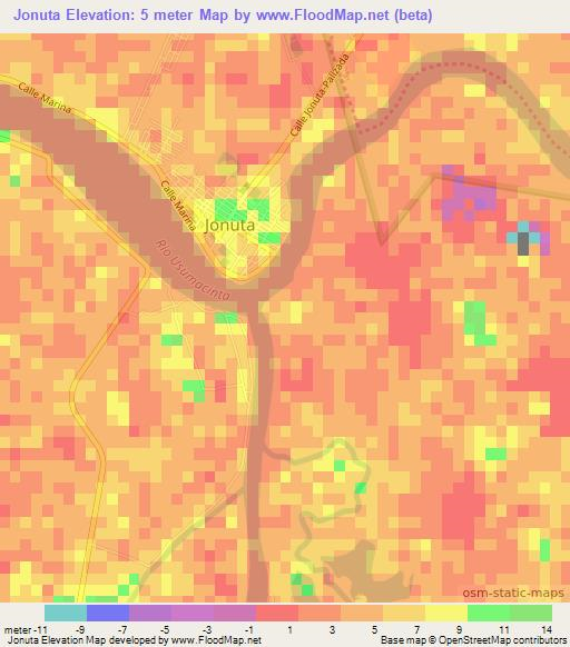 Jonuta,Mexico Elevation Map