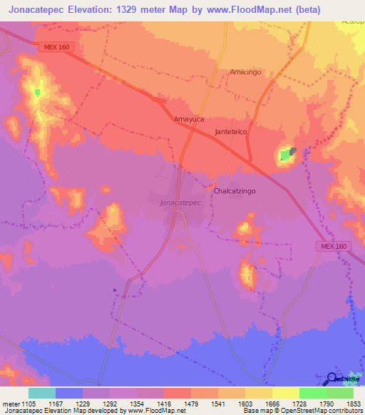 Jonacatepec,Mexico Elevation Map