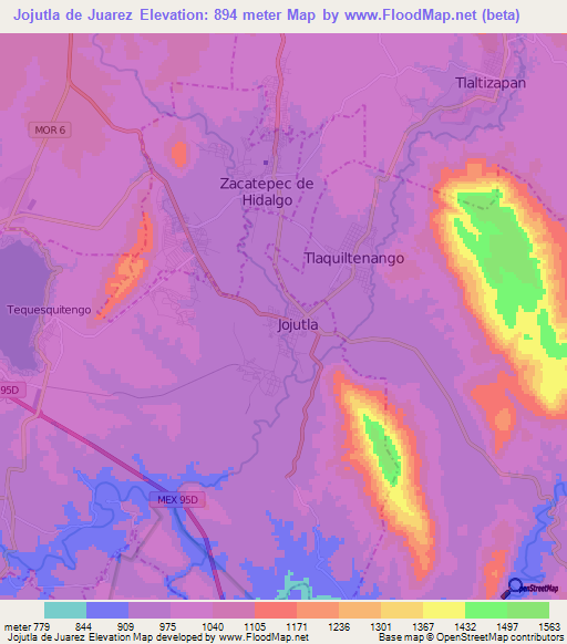 Jojutla de Juarez,Mexico Elevation Map