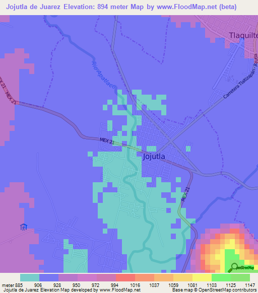 Jojutla de Juarez,Mexico Elevation Map