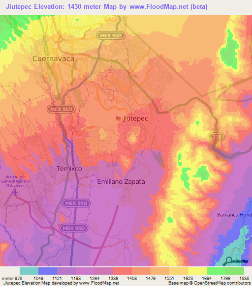 Jiutepec,Mexico Elevation Map