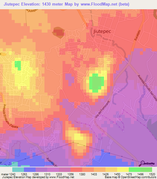 Jiutepec,Mexico Elevation Map