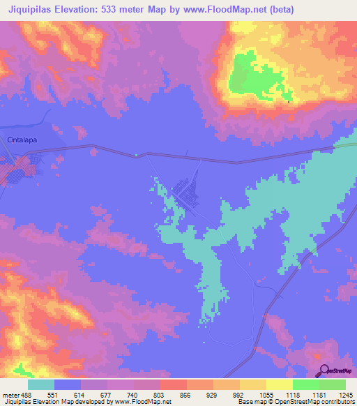 Jiquipilas,Mexico Elevation Map