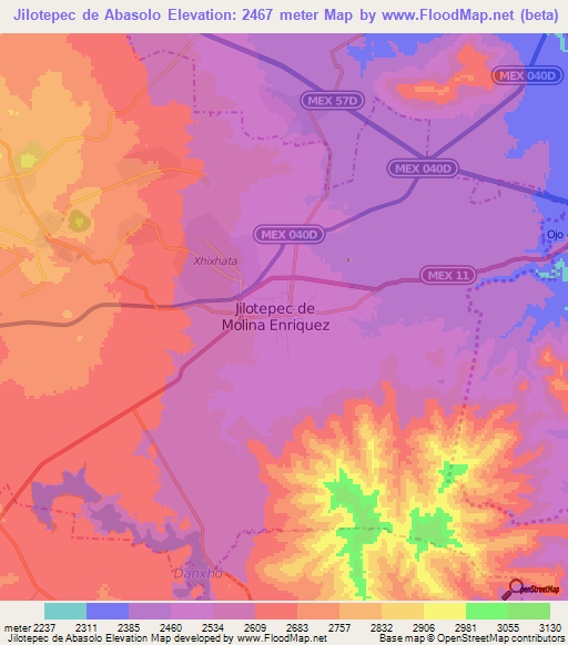 Jilotepec de Abasolo,Mexico Elevation Map