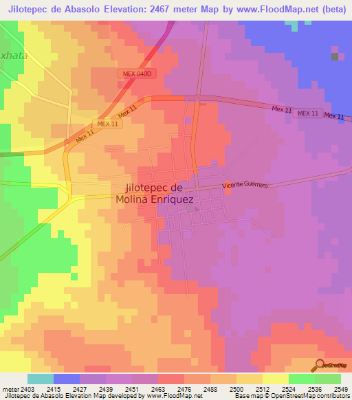 Jilotepec de Abasolo,Mexico Elevation Map