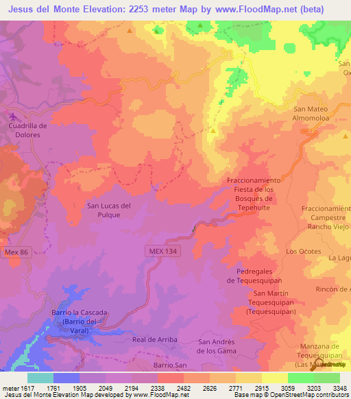 Jesus del Monte,Mexico Elevation Map