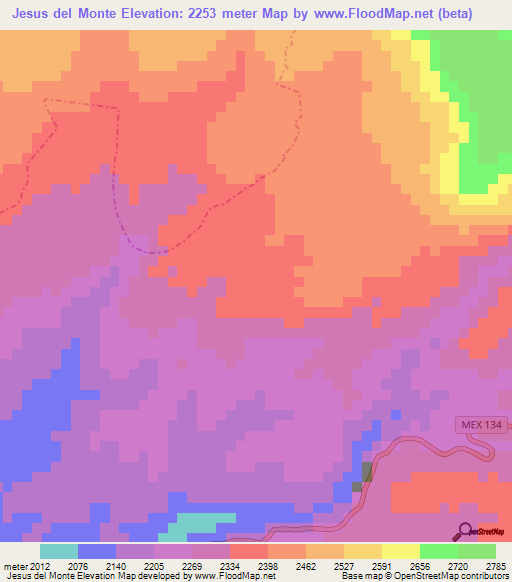 Jesus del Monte,Mexico Elevation Map