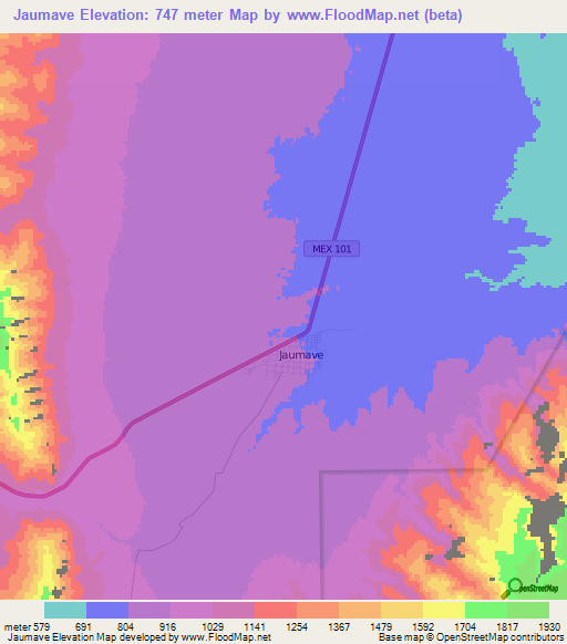 Jaumave,Mexico Elevation Map