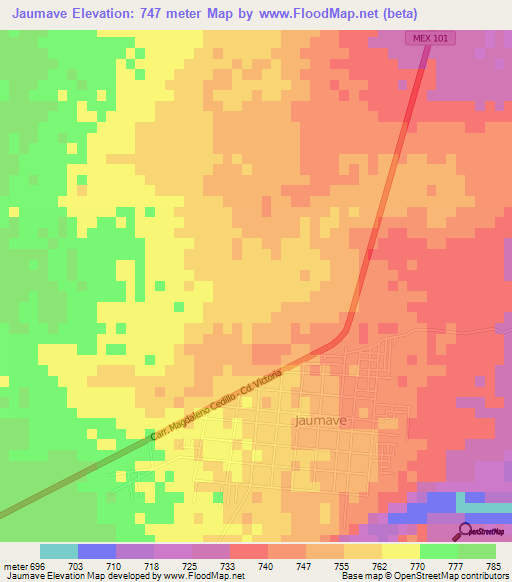 Jaumave,Mexico Elevation Map