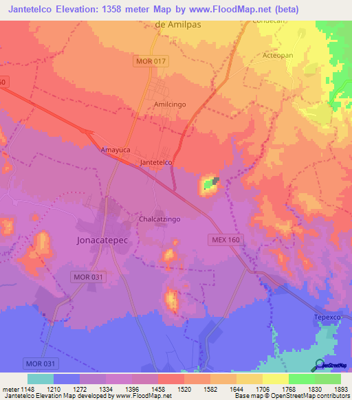 Jantetelco,Mexico Elevation Map