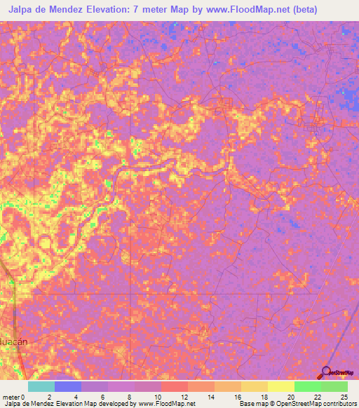 Jalpa de Mendez,Mexico Elevation Map