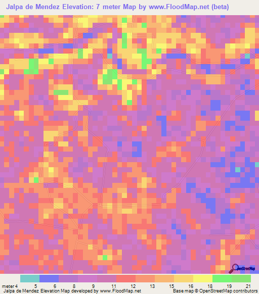 Jalpa de Mendez,Mexico Elevation Map