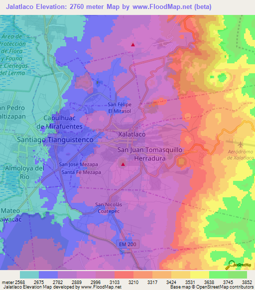 Jalatlaco,Mexico Elevation Map