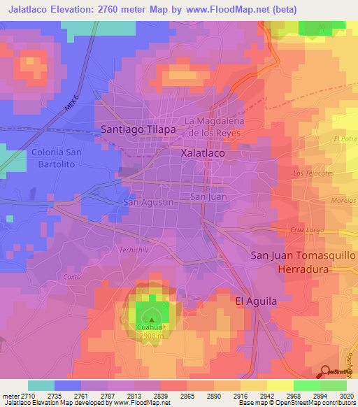 Jalatlaco,Mexico Elevation Map