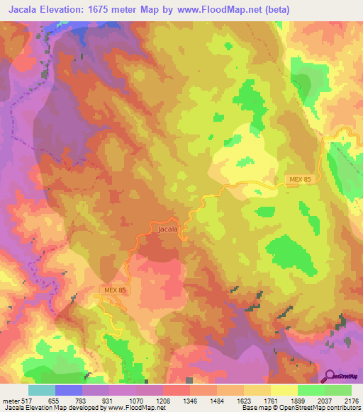 Jacala,Mexico Elevation Map