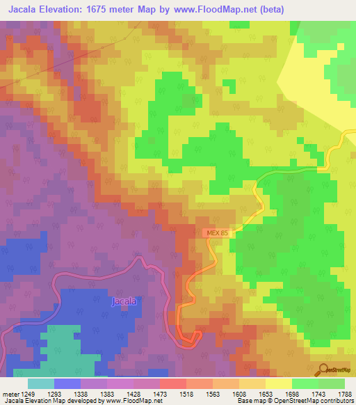 Jacala,Mexico Elevation Map