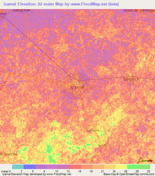 Izamal,Mexico Elevation Map