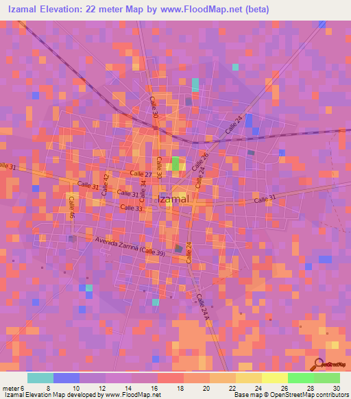 Izamal,Mexico Elevation Map