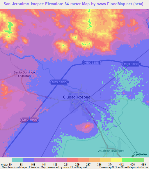 San Jeronimo Ixtepec,Mexico Elevation Map