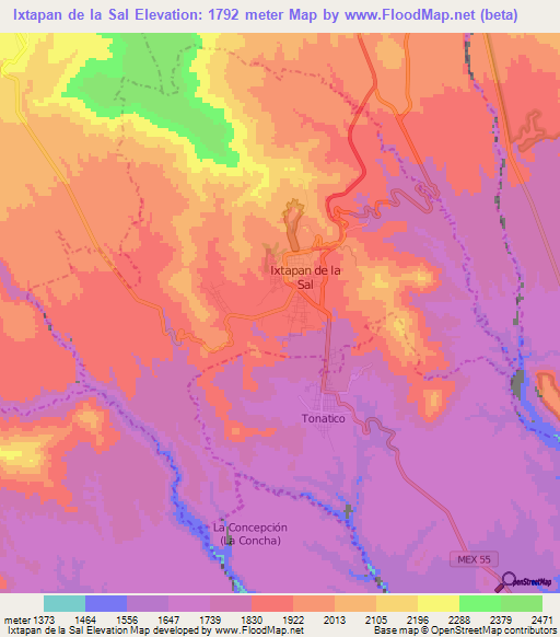 Ixtapan de la Sal,Mexico Elevation Map