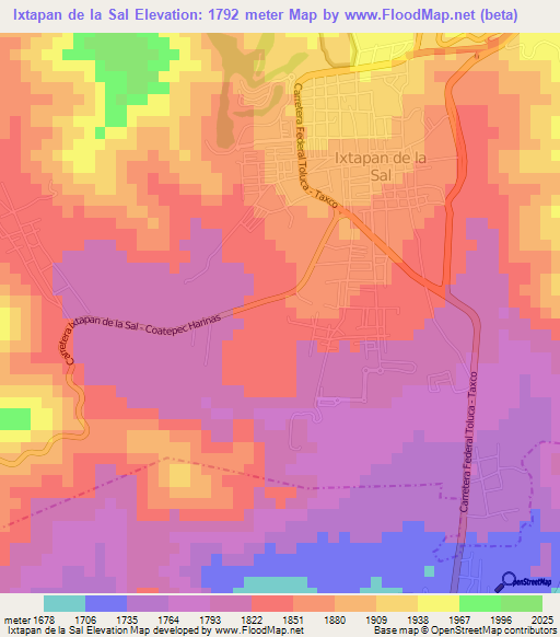 Ixtapan de la Sal,Mexico Elevation Map