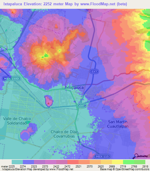 Ixtapaluca,Mexico Elevation Map