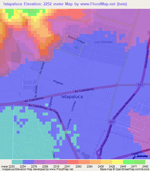 Ixtapaluca,Mexico Elevation Map