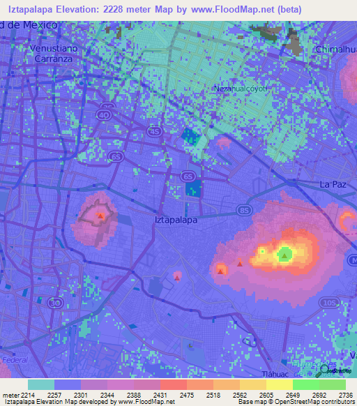 Iztapalapa,Mexico Elevation Map