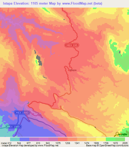 Ixtapa,Mexico Elevation Map