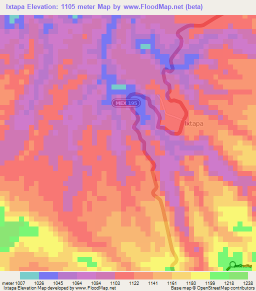 Ixtapa,Mexico Elevation Map