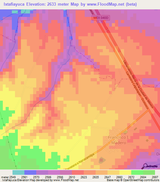 Ixtafiayuca,Mexico Elevation Map