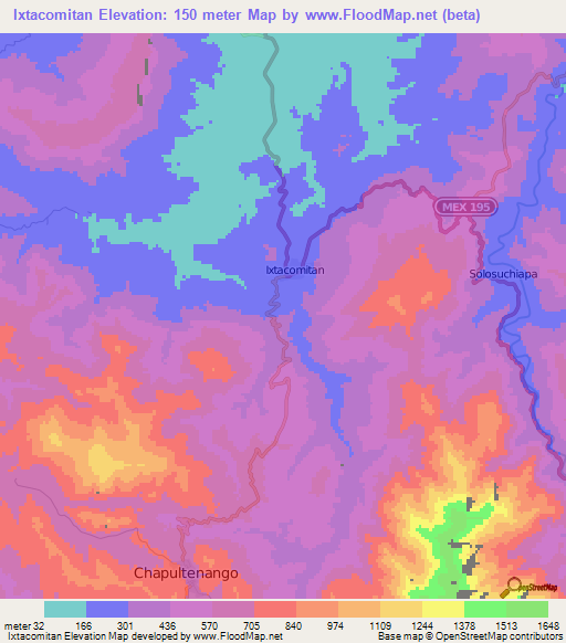 Ixtacomitan,Mexico Elevation Map