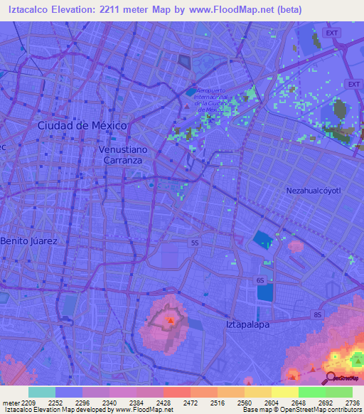 Iztacalco,Mexico Elevation Map