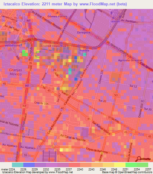 Iztacalco,Mexico Elevation Map
