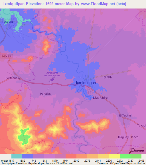 Ixmiquilpan,Mexico Elevation Map